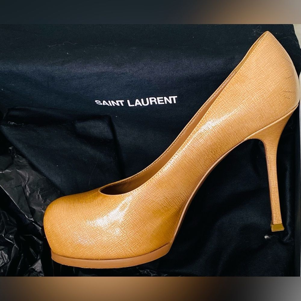 Yves Saint Laurent Tribtoo 80 Camel Tan Platform Stiletto Pumps